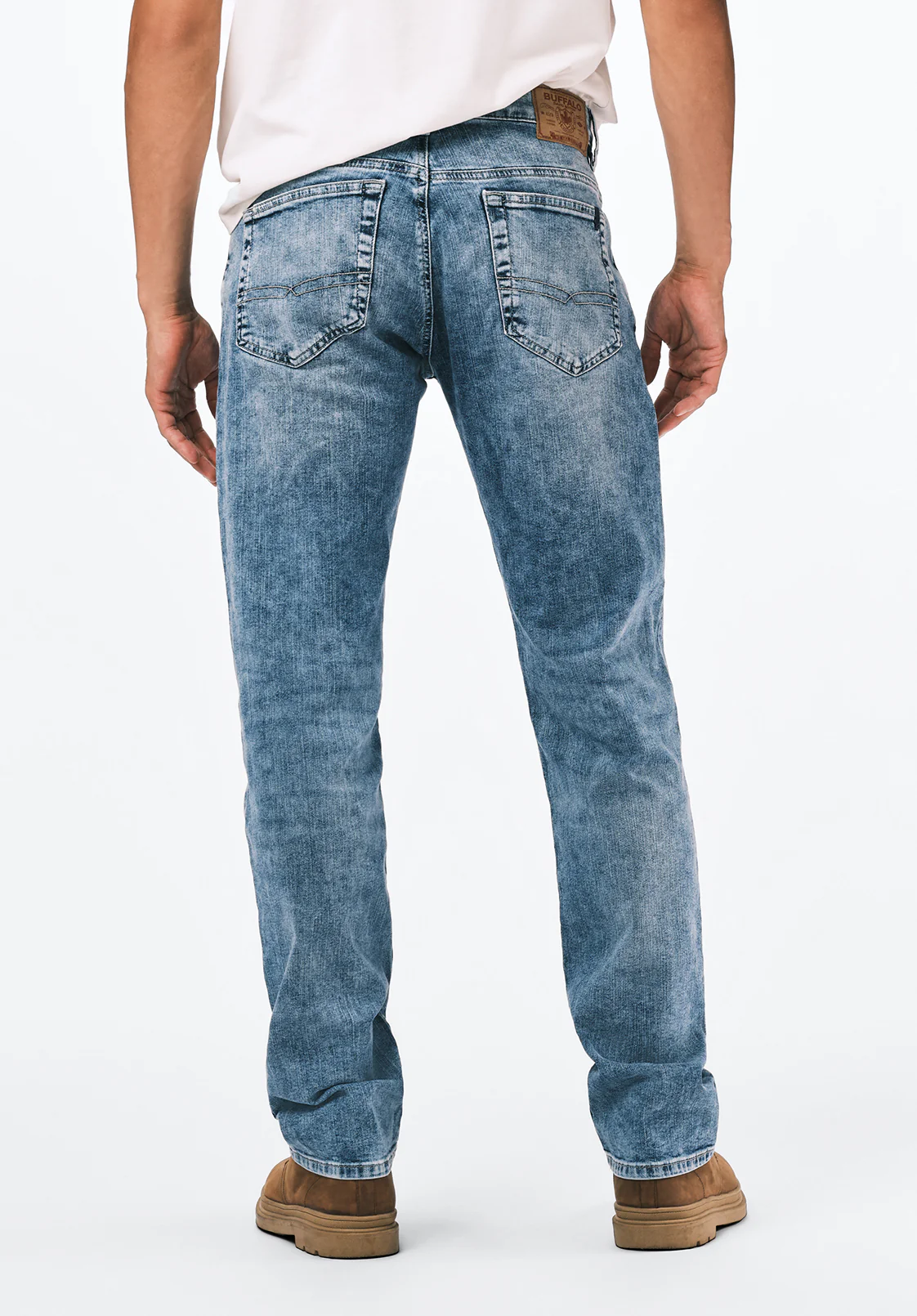 Straight Six Men's Jeans in Whiskered and Contrasted Blue - BM22634 - Image 3